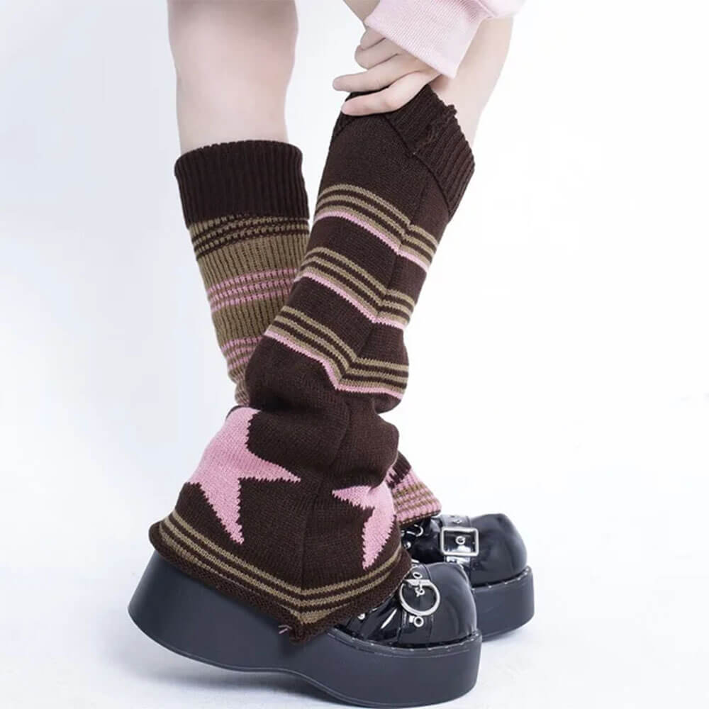 PLATFORM SHOES WITH STAR GIRL STRIPED LEG WARMERS