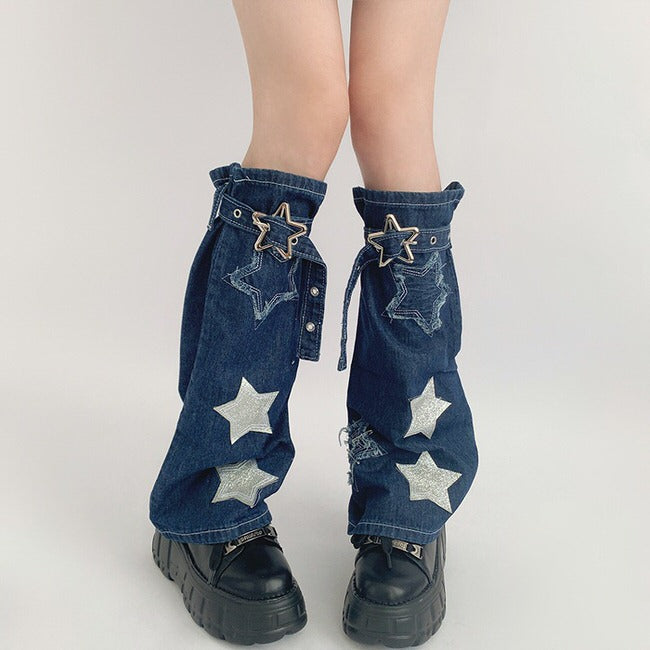 PLATFORM Y2K SHOES WITH DENIM LEG WARMERS FOR A RETRO LOOK