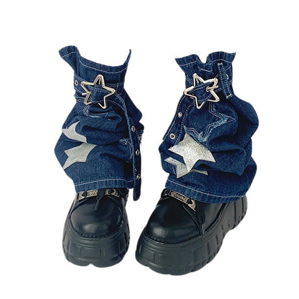 PLATFORM Y2K SHOES WITH DENIM LEG WARMERS FOR A RETRO LOOK