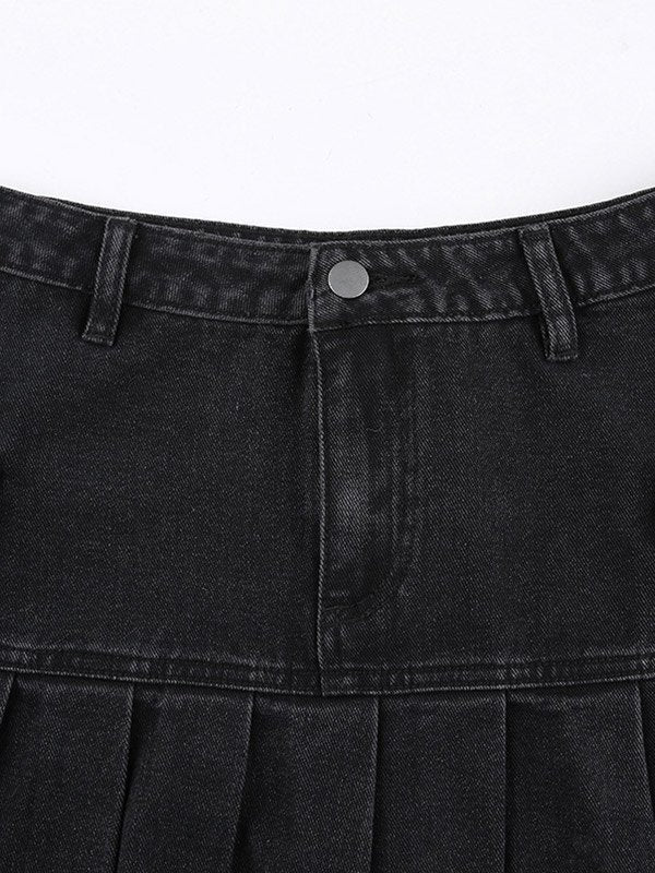 PLEATED DENIM MINI SKIRT IN BLACK - DURABLE DENIM FASHION PIECE