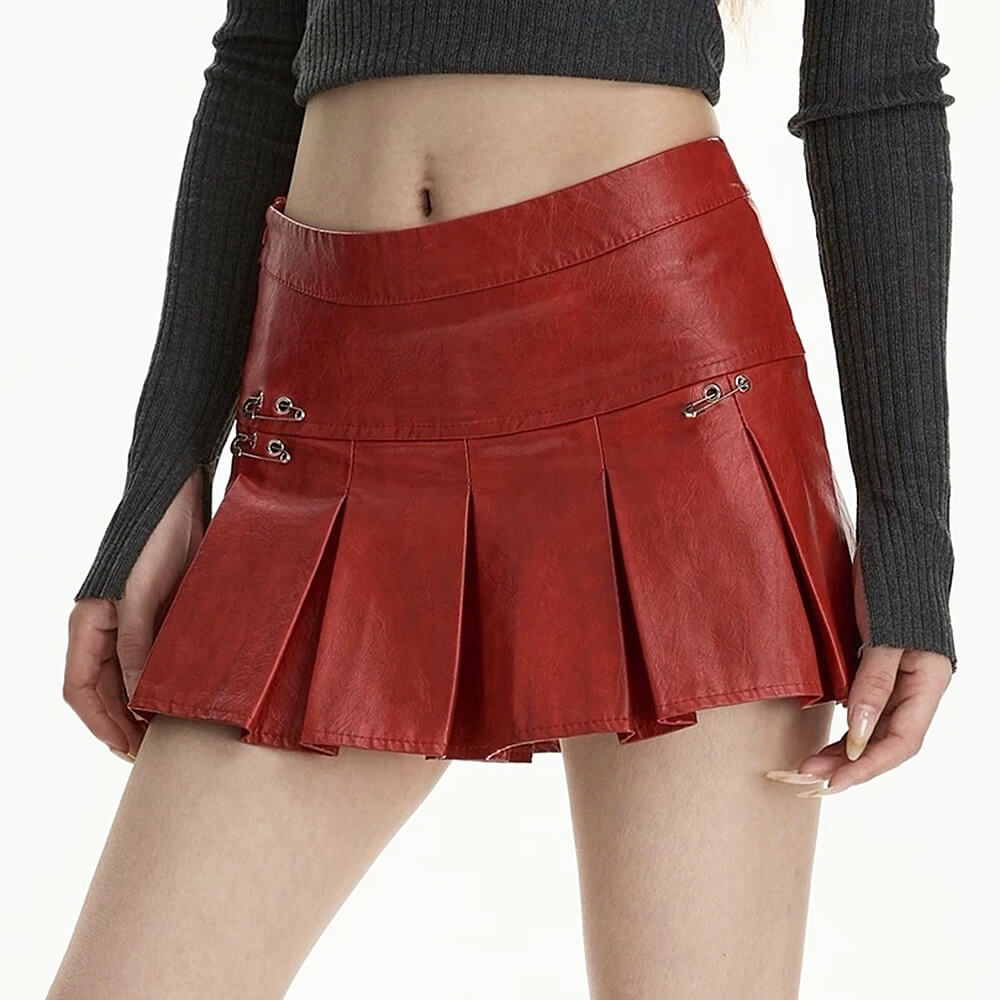 PLEATED LEATHER MINI SKIRT: FAUX LEATHER MINI