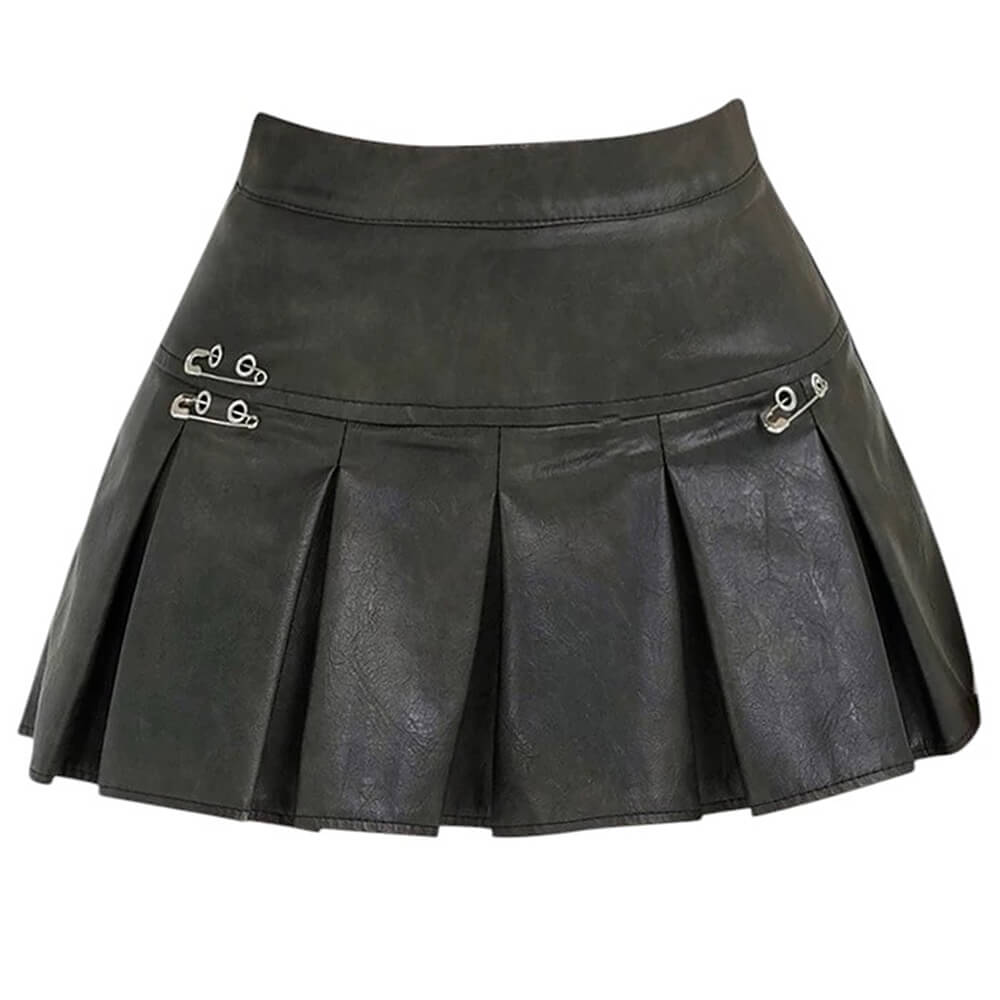PLEATED LEATHER MINI SKIRT: FAUX LEATHER MINI