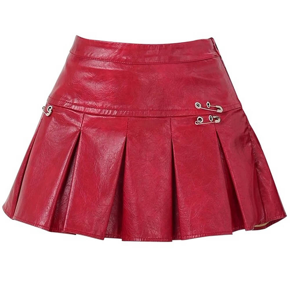 PLEATED LEATHER MINI SKIRT: FAUX LEATHER MINI