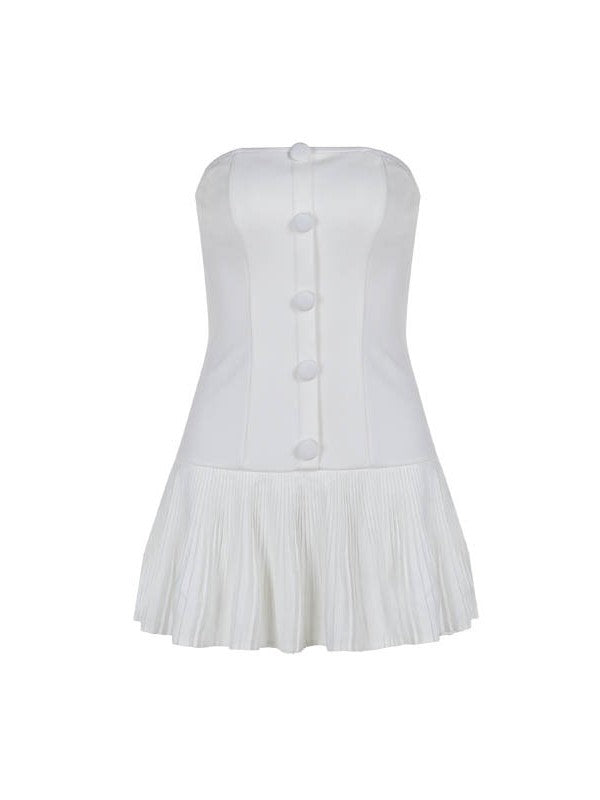 PLEATED MINI DRESS WITH BUTTON-DOWN DESIGN FOR A PLAYFUL TOUCH