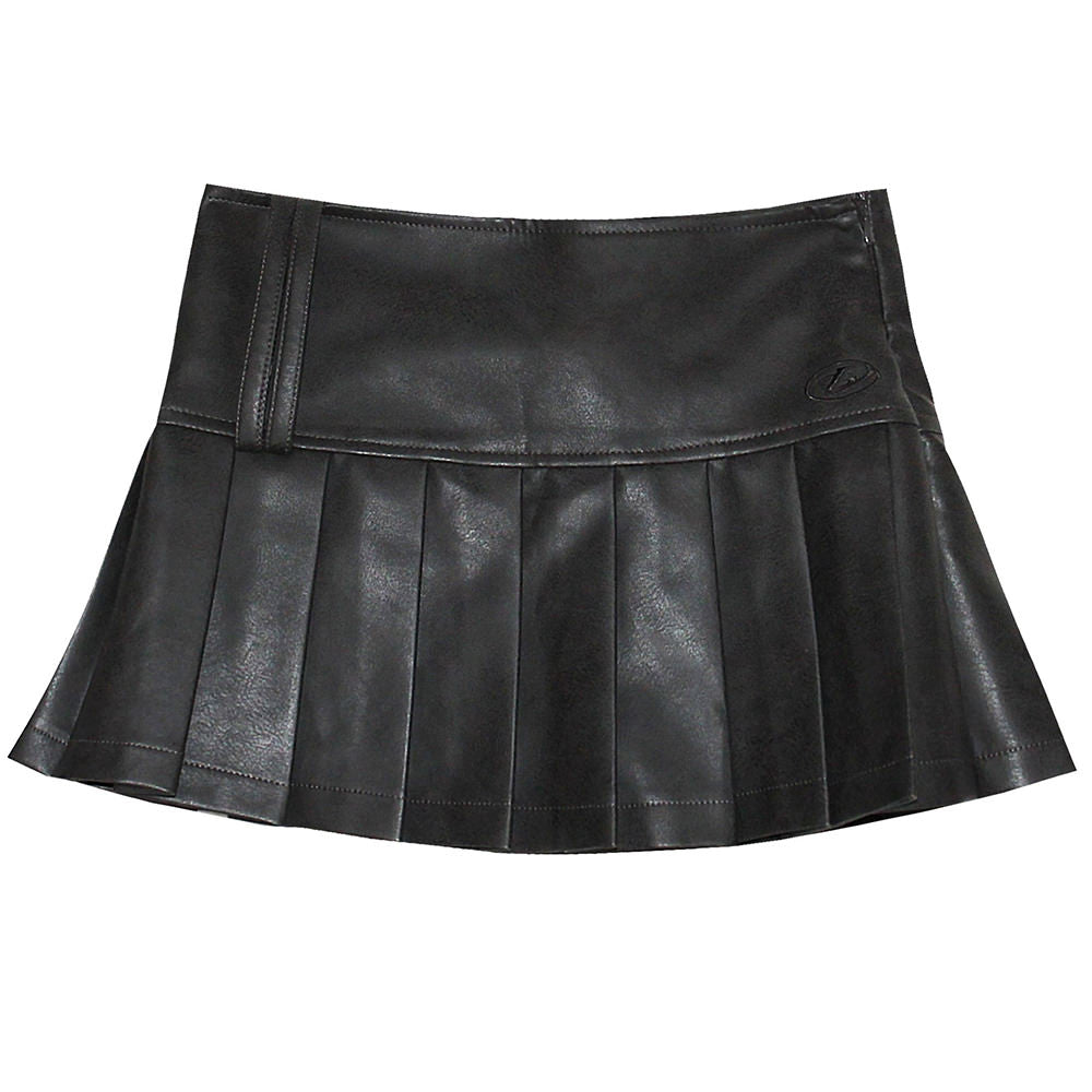 PLEATED MINI VEGAN LEATHER SKIRT ONYX