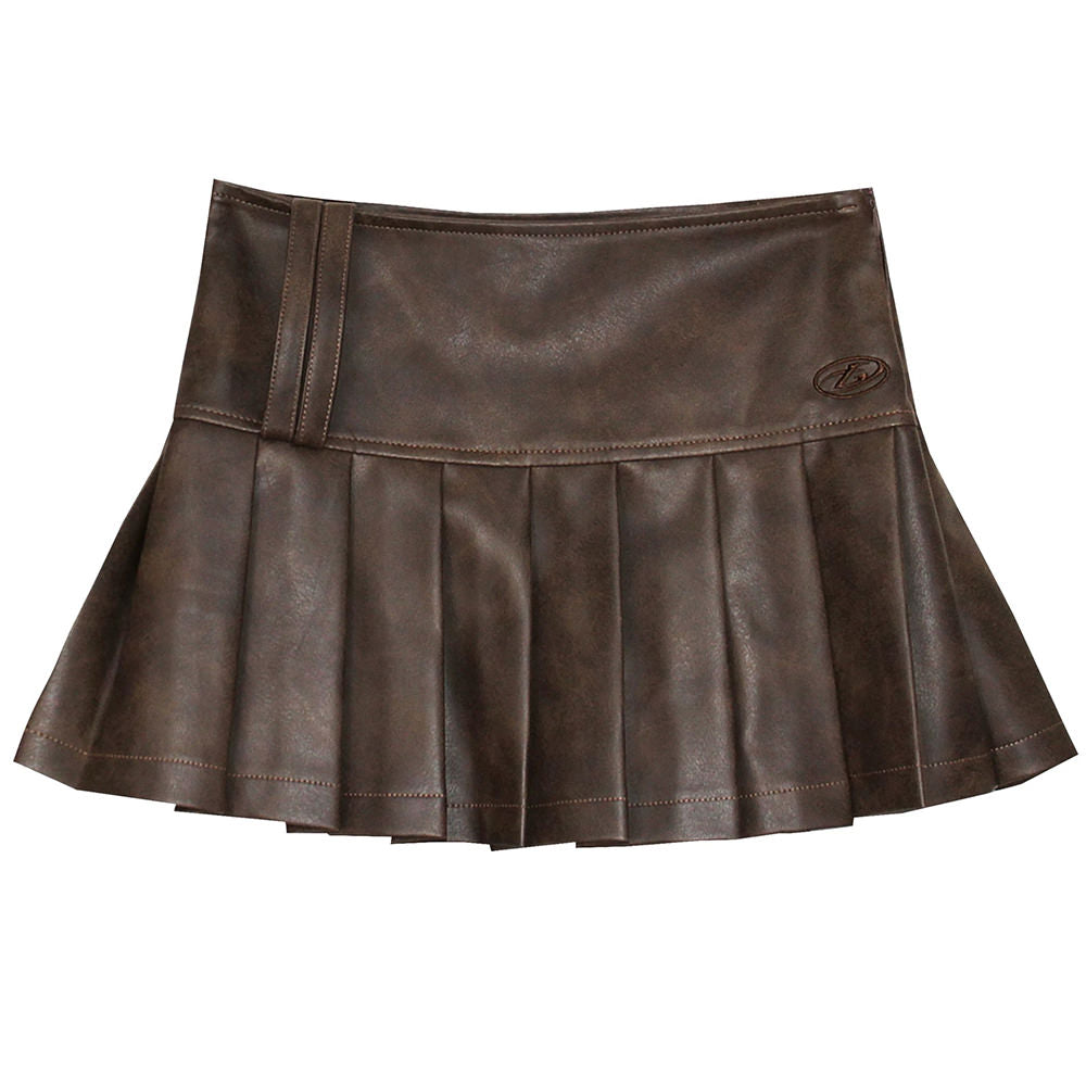 PLEATED MINI VEGAN LEATHER SKIRT ONYX