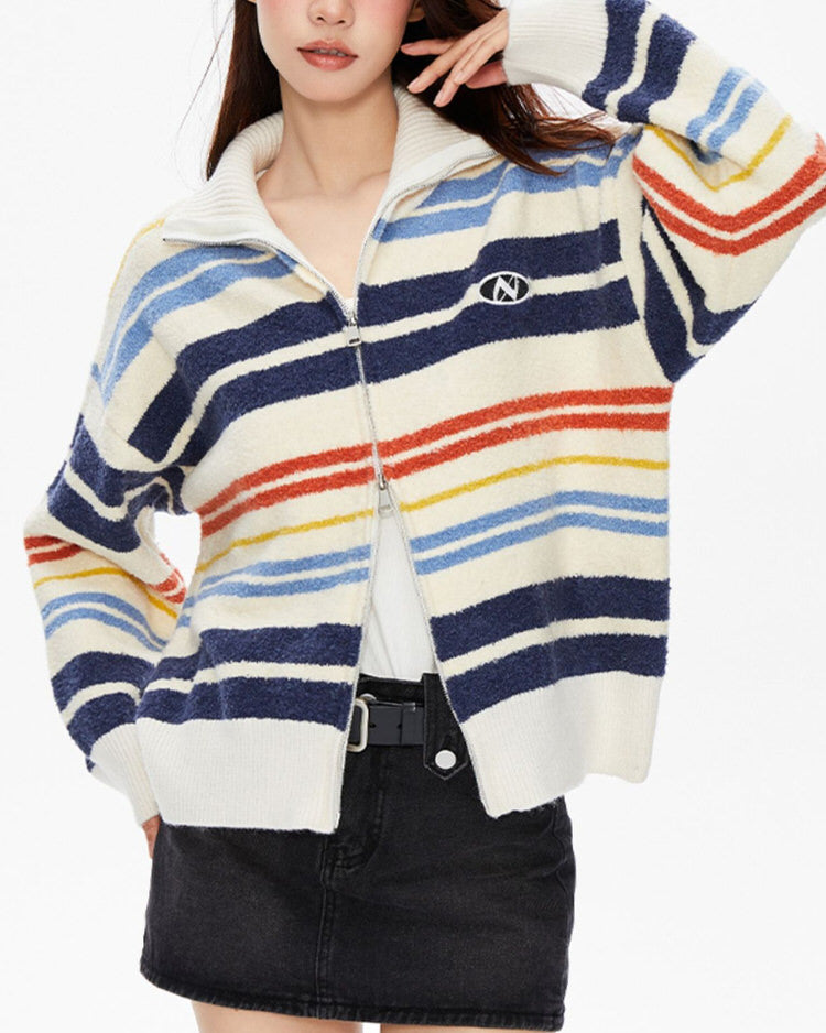PREP SCHOOL STRIPED ZIP-UP CARDIGAN FOR SCHOOL UNIFORMS