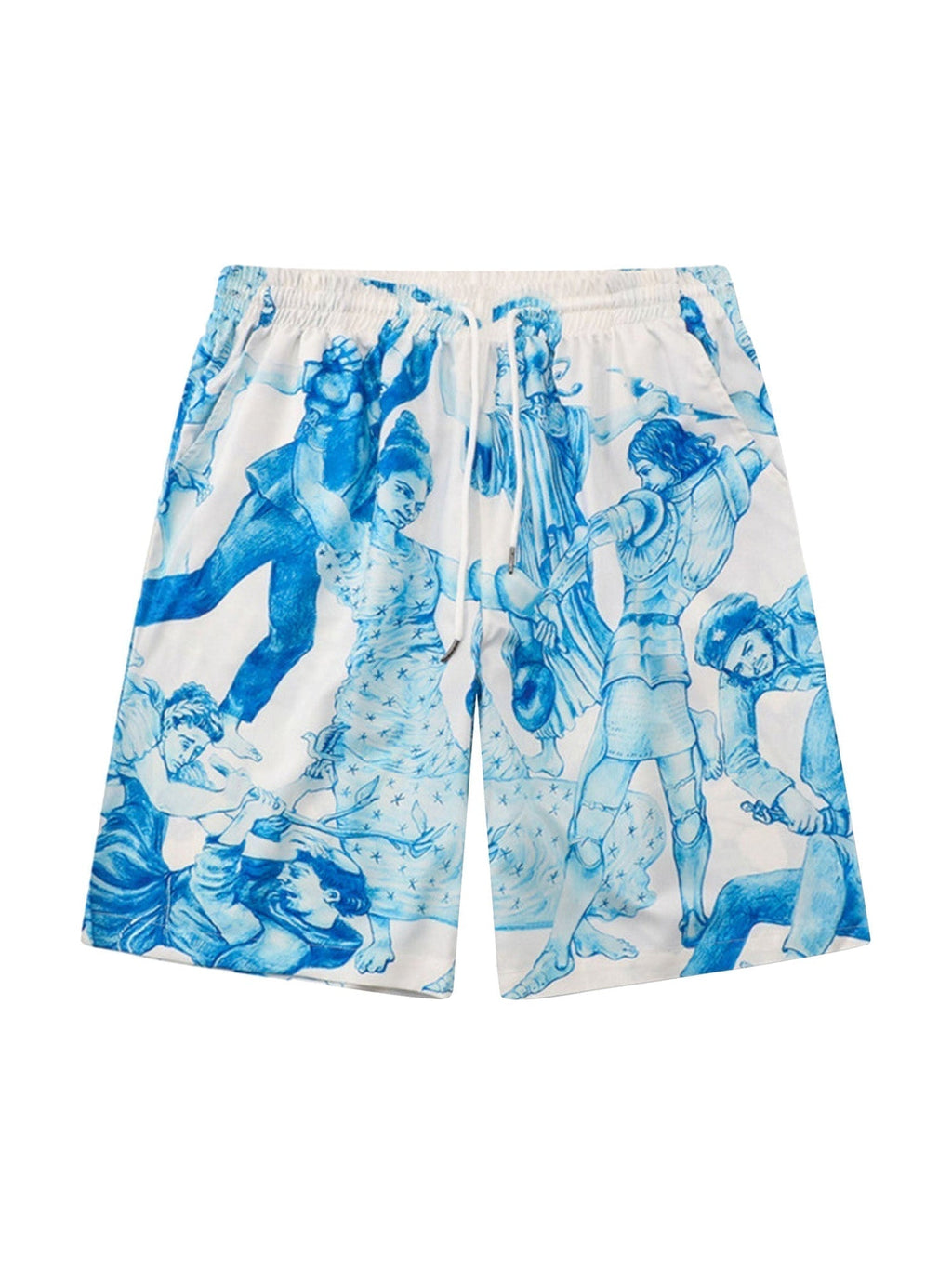 PRINTED RAP BEACH SHIRT AND SHORTS SET IN BLUE AND WHITE PATTERN