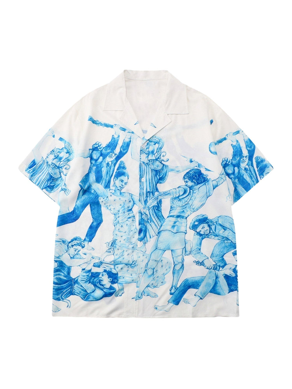 PRINTED RAP BEACH SHIRT AND SHORTS SET IN BLUE AND WHITE PATTERN