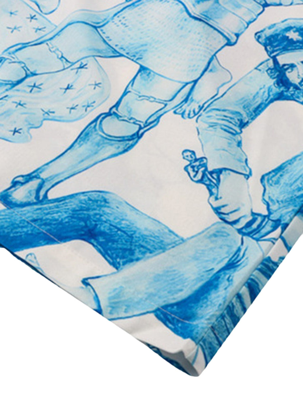 PRINTED RAP BEACH SHIRT AND SHORTS SET IN BLUE AND WHITE PATTERN