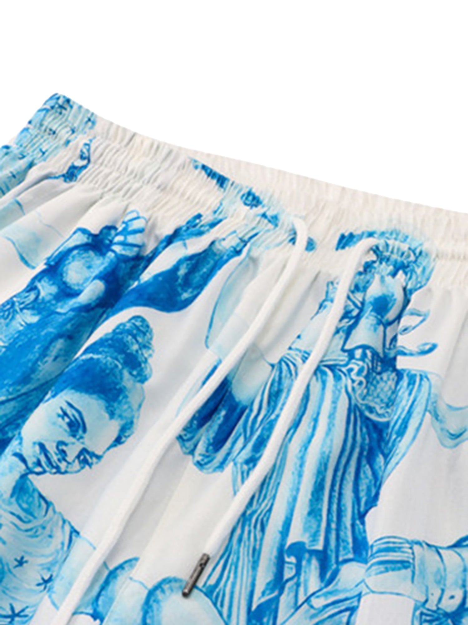 PRINTED RAP BEACH SHIRT AND SHORTS SET IN BLUE AND WHITE PATTERN