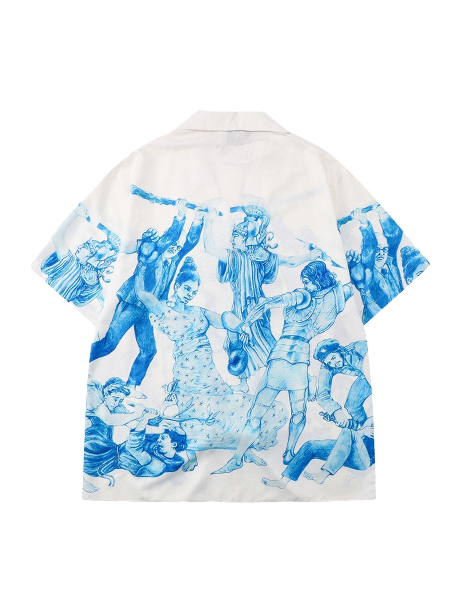 PRINTED RAP BEACH SHIRT AND SHORTS SET IN BLUE AND WHITE PATTERN