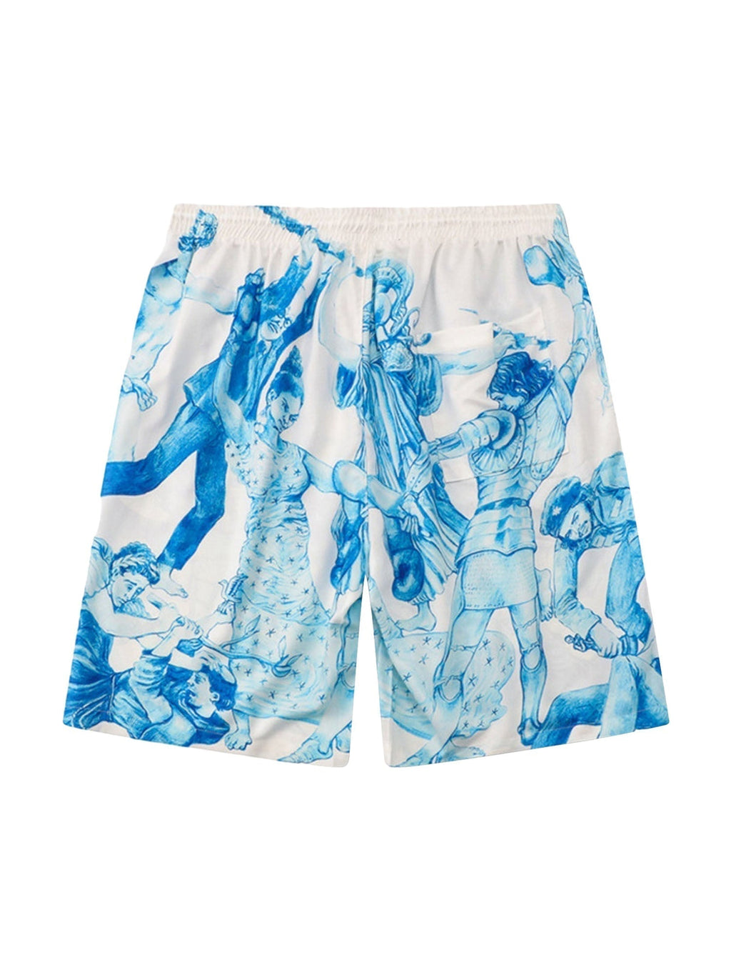 PRINTED RAP BEACH SHIRT AND SHORTS SET IN BLUE AND WHITE PATTERN