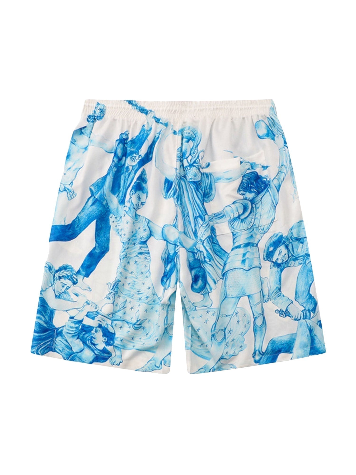 PRINTED RAP BEACH SHIRT AND SHORTS SET IN BLUE AND WHITE PATTERN