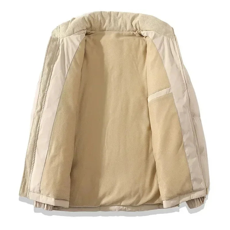 PUFFER JACKET WITH BLACK CORDUROY ACCENTS FOR WELLNESS SUPPORT