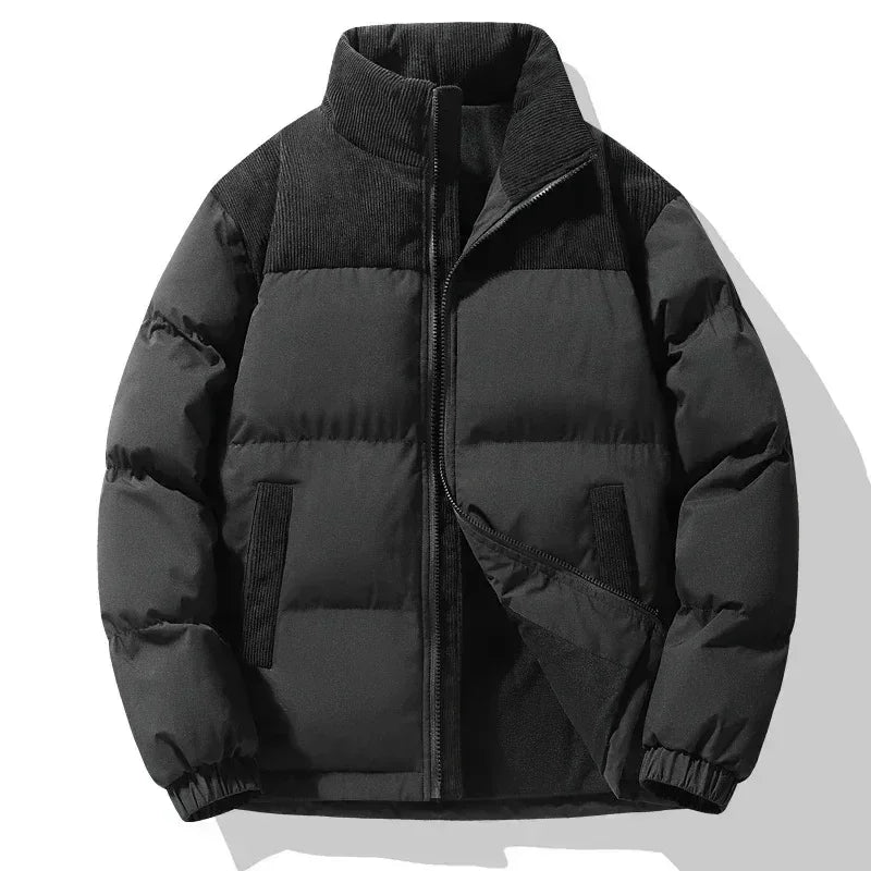 PUFFER JACKET WITH BLACK CORDUROY ACCENTS FOR WELLNESS SUPPORT