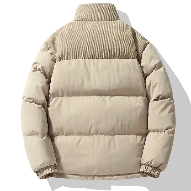 PUFFER JACKET WITH BLACK CORDUROY ACCENTS FOR WELLNESS SUPPORT