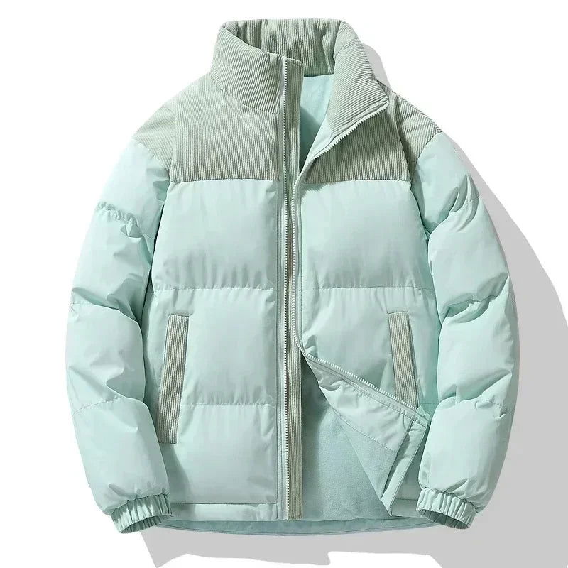 PUFFER JACKET WITH BLACK CORDUROY ACCENTS FOR WELLNESS SUPPORT