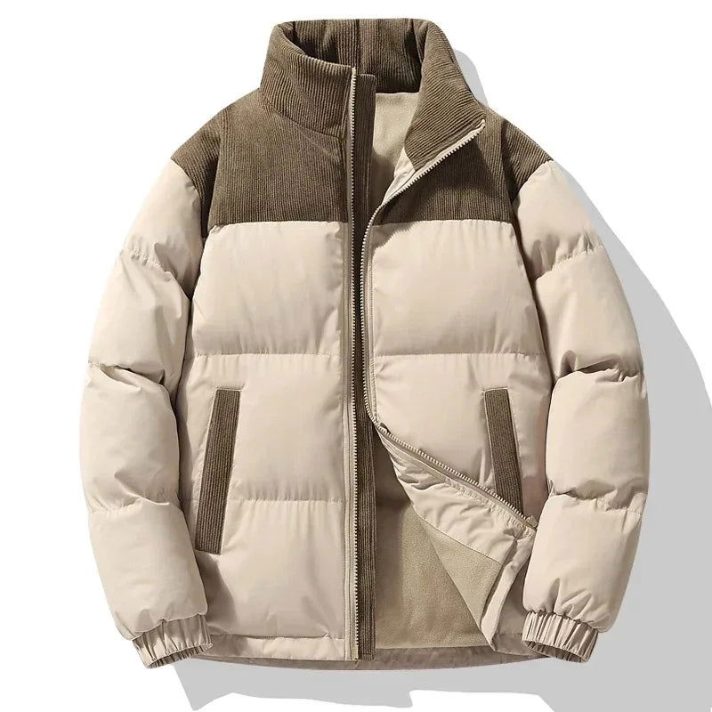 PUFFER JACKET WITH BLACK CORDUROY ACCENTS FOR WELLNESS SUPPORT