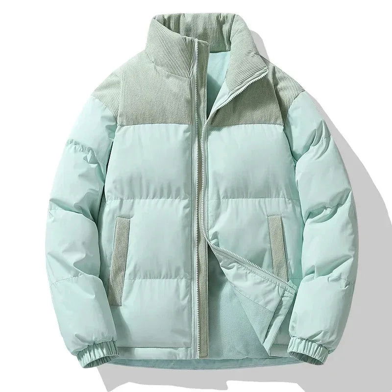 PUFFER JACKET WITH BLACK CORDUROY ACCENTS FOR WELLNESS SUPPORT