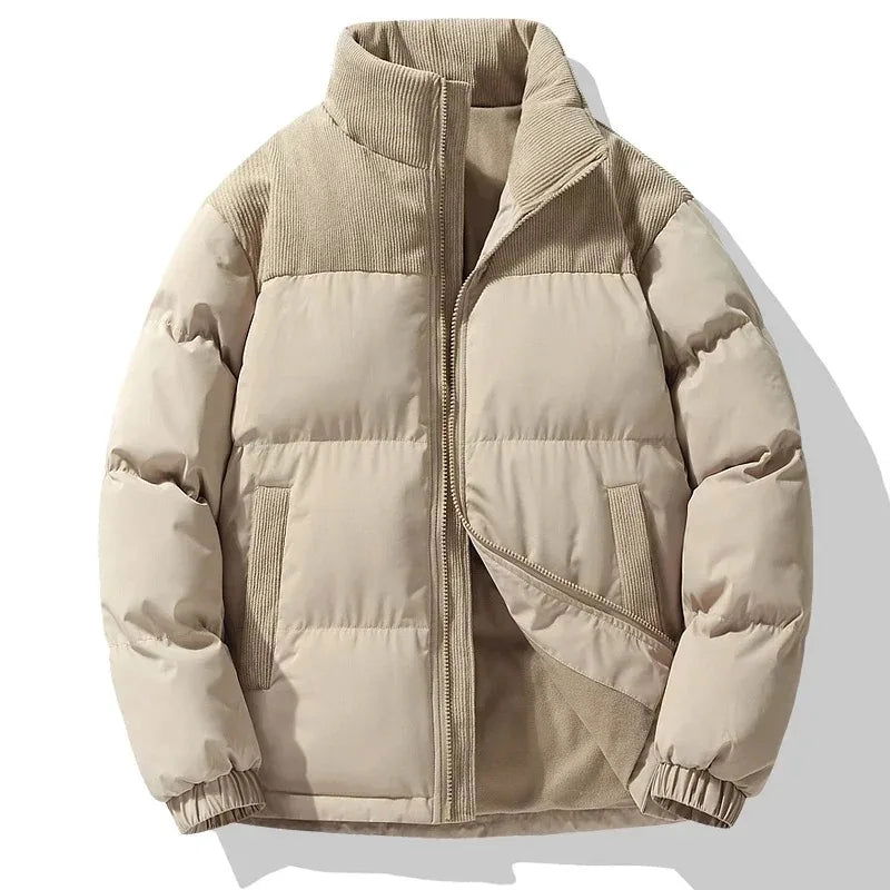 PUFFER JACKET WITH BLACK CORDUROY ACCENTS FOR WELLNESS SUPPORT
