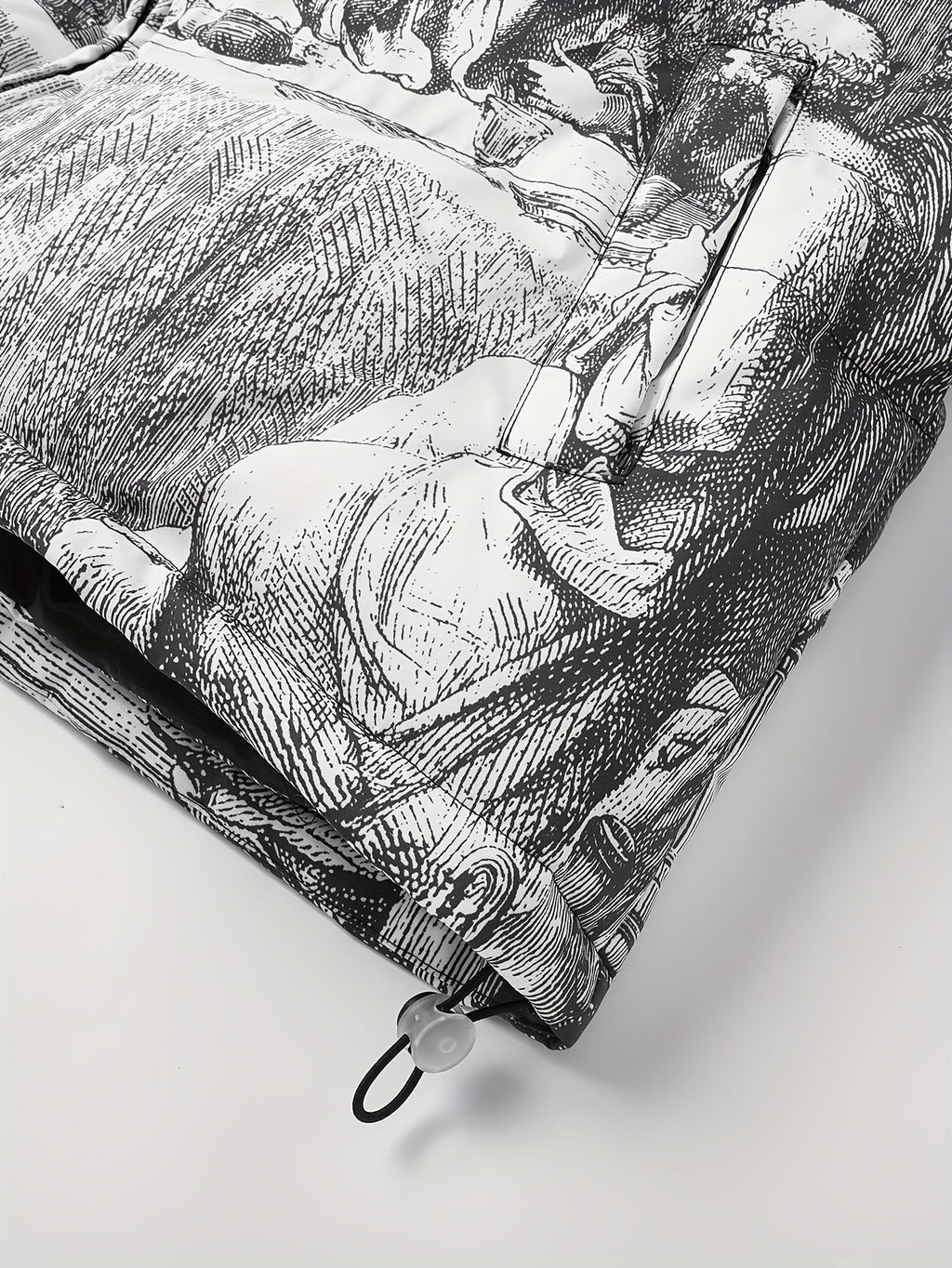 PUFFER JACKET WITH LAST SUPPER PRINT AND CASUAL MANDARIN COLLAR