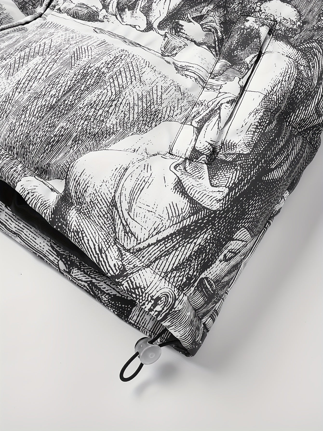 PUFFER JACKET WITH LAST SUPPER PRINT AND CASUAL MANDARIN COLLAR