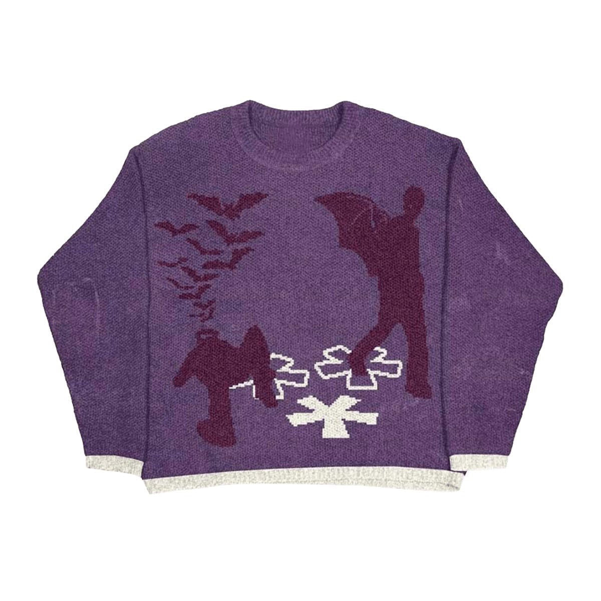PURPLE BAT FIGURE DESIGN SWEATER - BREATHABLE KNIT WEAR