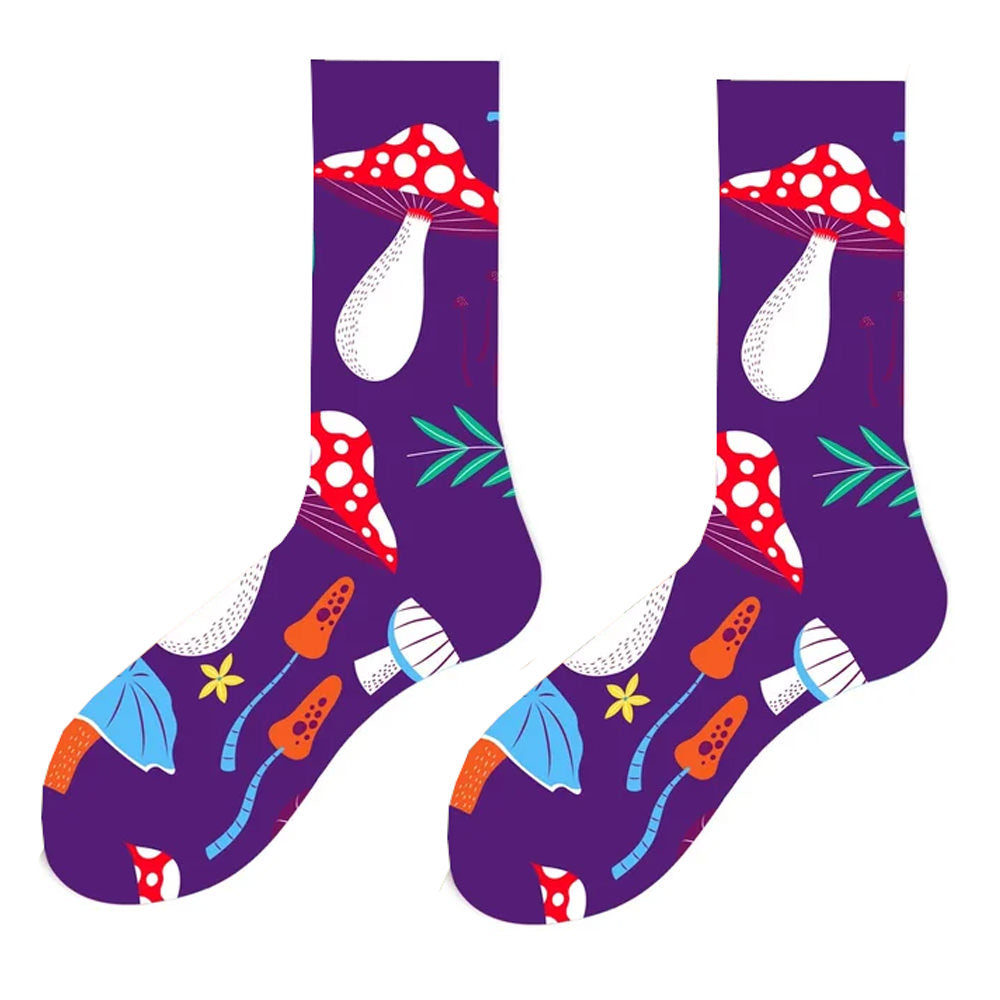 PURPLE MUSHROOM PRINT SOCKS INDIE DESIGN