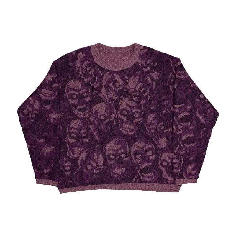 PURPLE SKULL-PATTERNED SWEATER WITH UNIQUE SKULL DESIGN UNISEX SWEATER