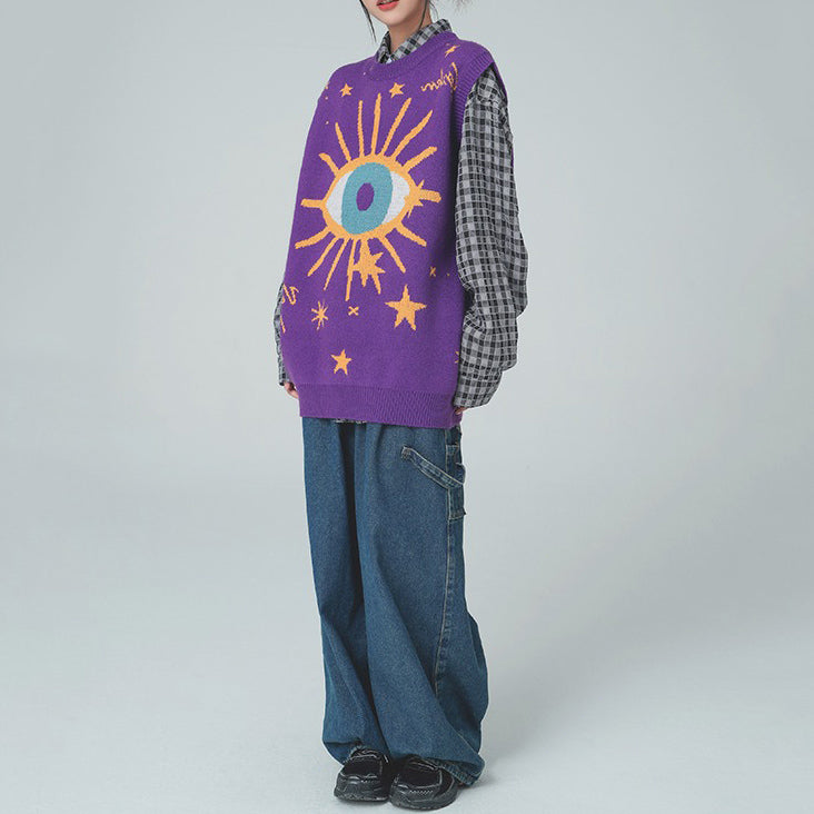 PURPLE SWEATER VEST WITH EYE DESIGN FOR WOMEN OR MEN