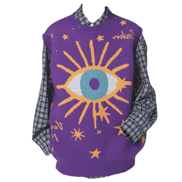 PURPLE SWEATER VEST WITH EYE DESIGN FOR WOMEN OR MEN