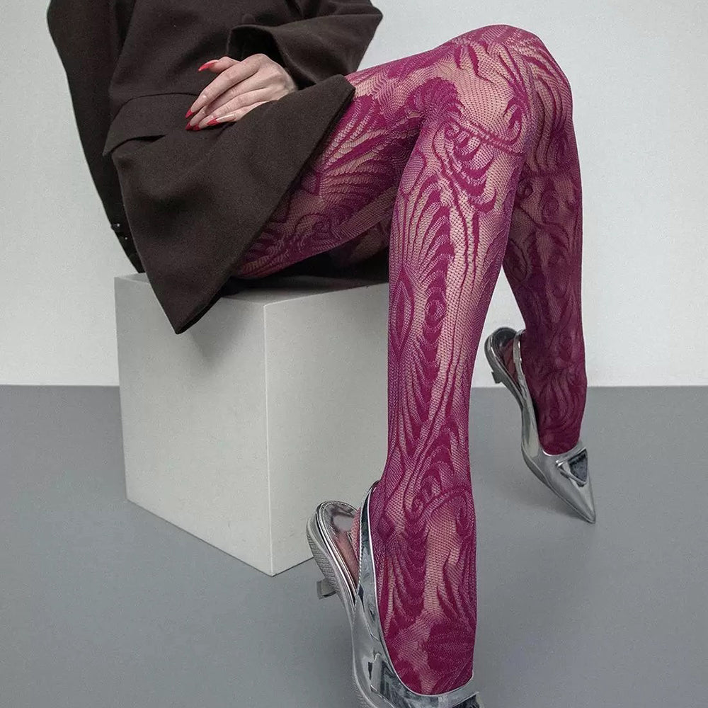 PURPLE WAVY LINE TIGHTS: AESTHETIC LEGWEAR