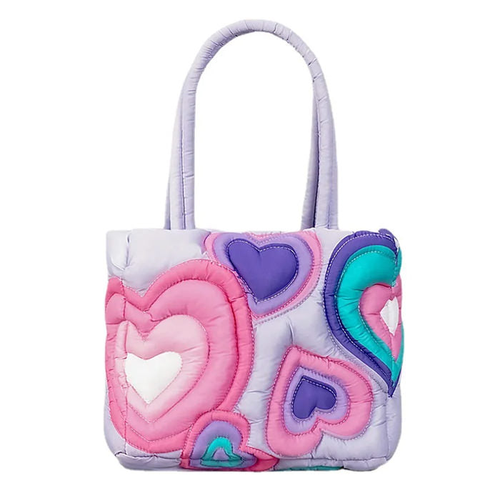 QUILTED HEART-PATTERNED PUFFER SHOULDER BAG FOR WOMEN