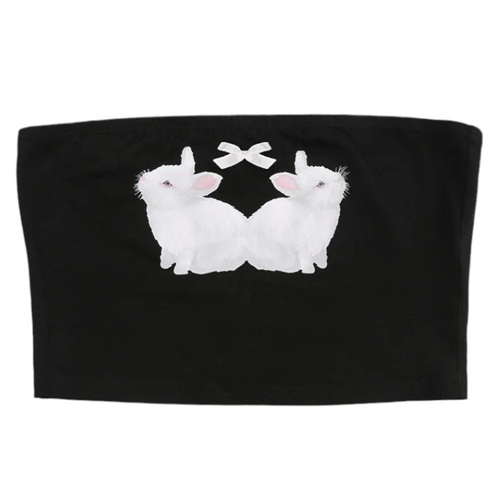 RABBIT PRINT STRAPLESS TOP Y2K RABBIT PRINT