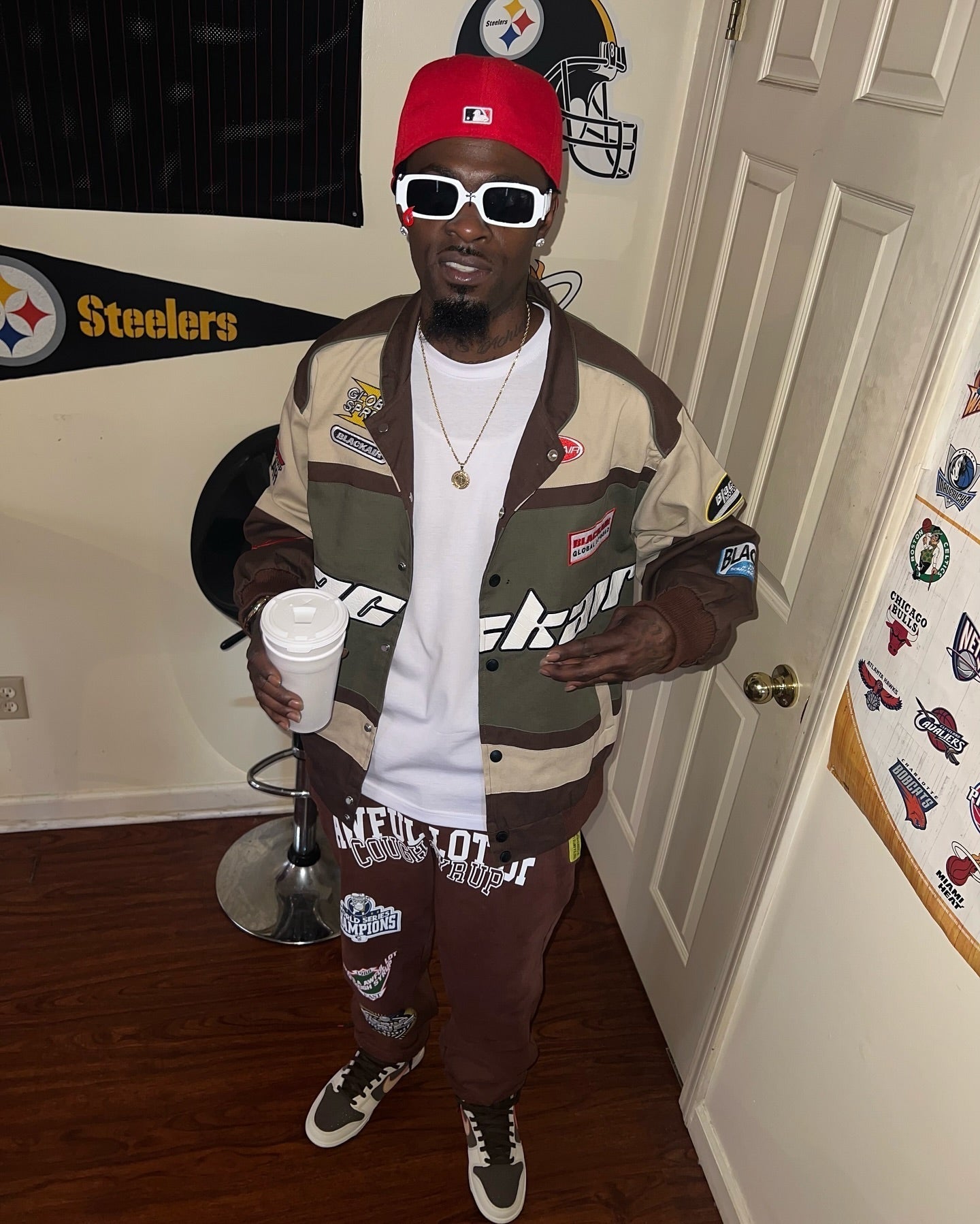 RACING JACKET BROWN BEIGE CASUAL PRINTED DAILY WEAR