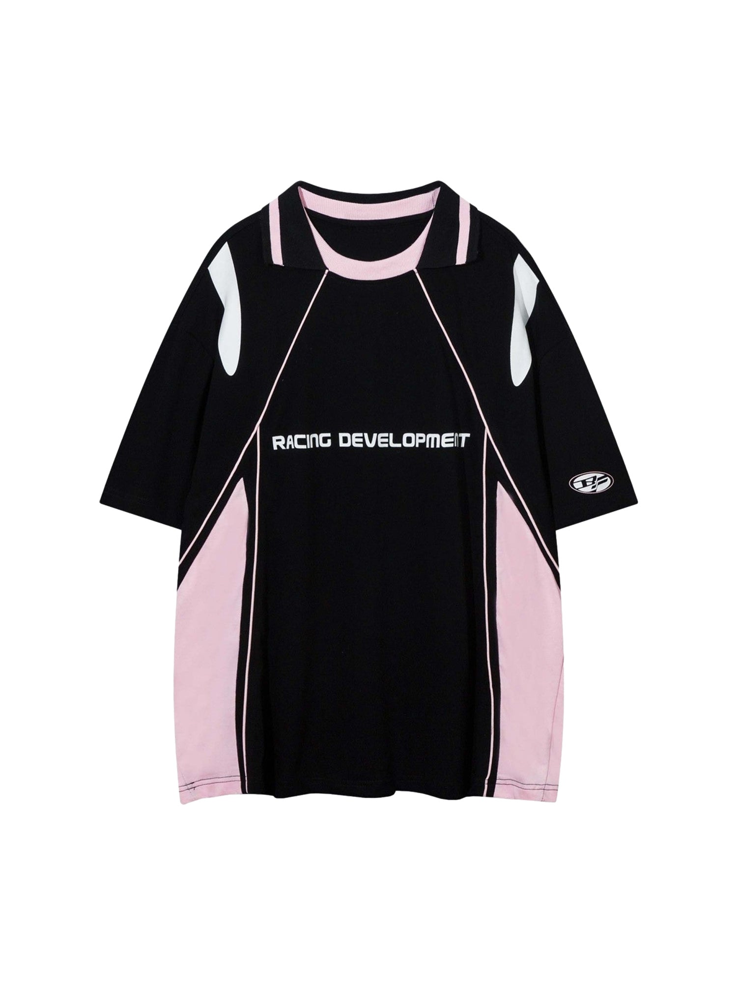 RACING-STYLE SHORT SLEEVE T-SHIRT IN BLACK AND PINK