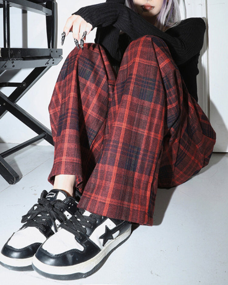 RED AND BLACK PLAID PANTS FOR MEN OR WOMEN CASUAL APPAREL
