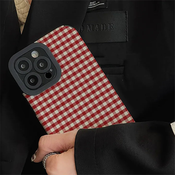 RED AND WHITE CHECKERED PLAID IPHONE CASE FOR A PREPPY LOOK