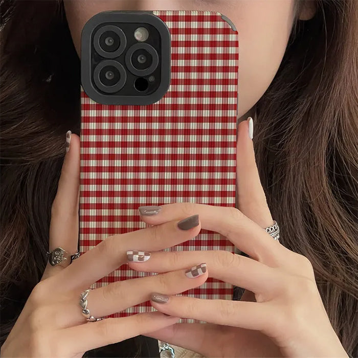 RED AND WHITE CHECKERED PLAID IPHONE CASE FOR A PREPPY LOOK