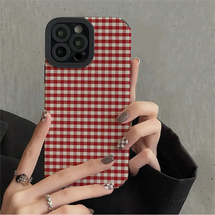 RED AND WHITE CHECKERED PLAID IPHONE CASE FOR A PREPPY LOOK