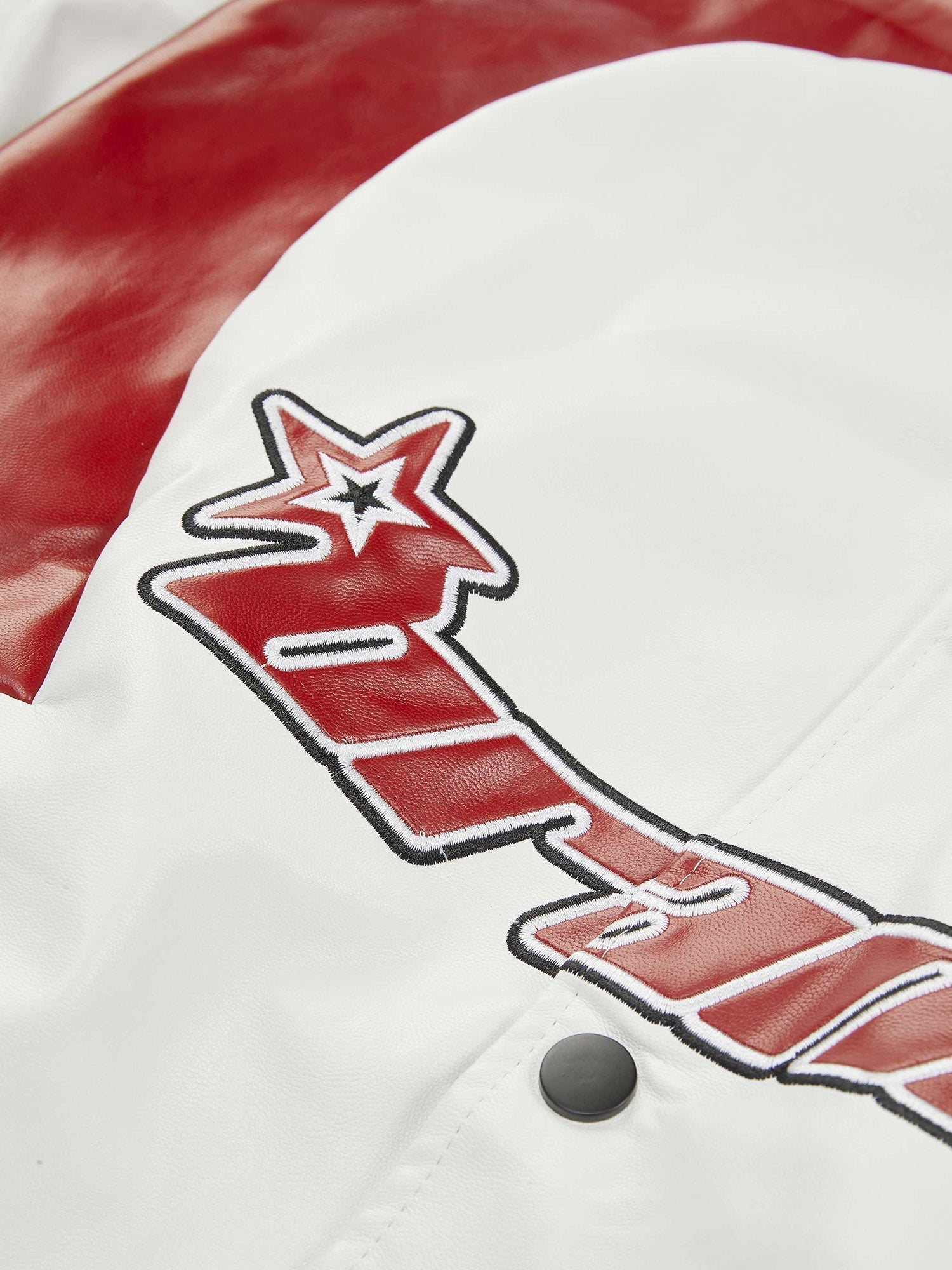 RED AND WHITE VARSITY JACKET WITH STAND COLLAR - TRENDY CASUAL LONG SLEEVE