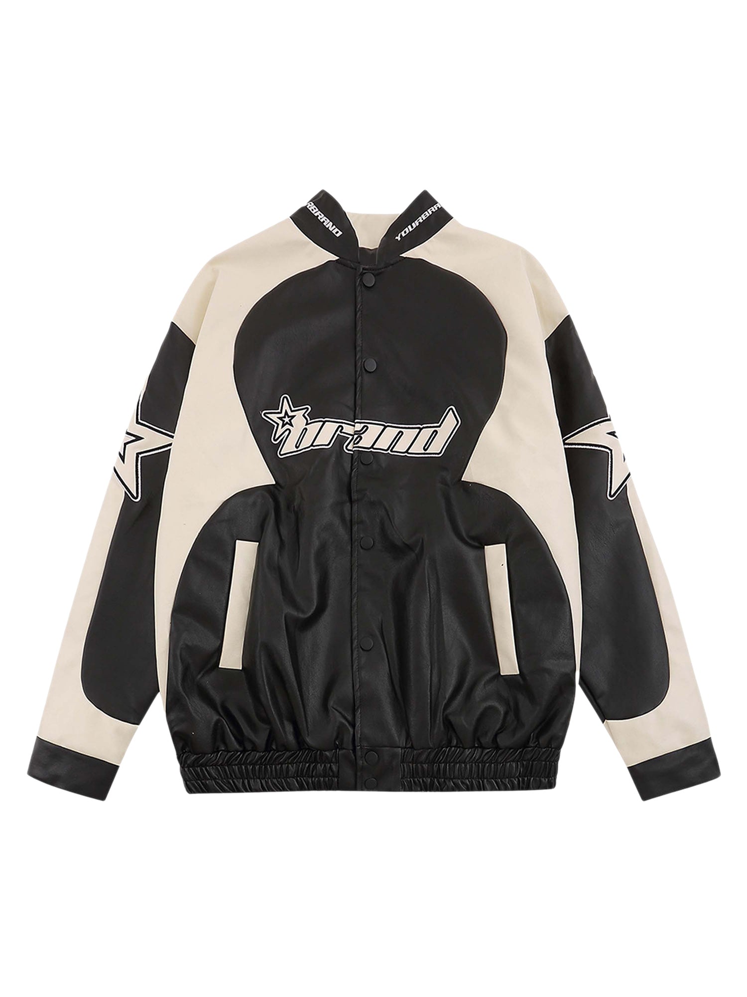 RED AND WHITE VARSITY JACKET WITH STAND COLLAR - TRENDY CASUAL LONG SLEEVE