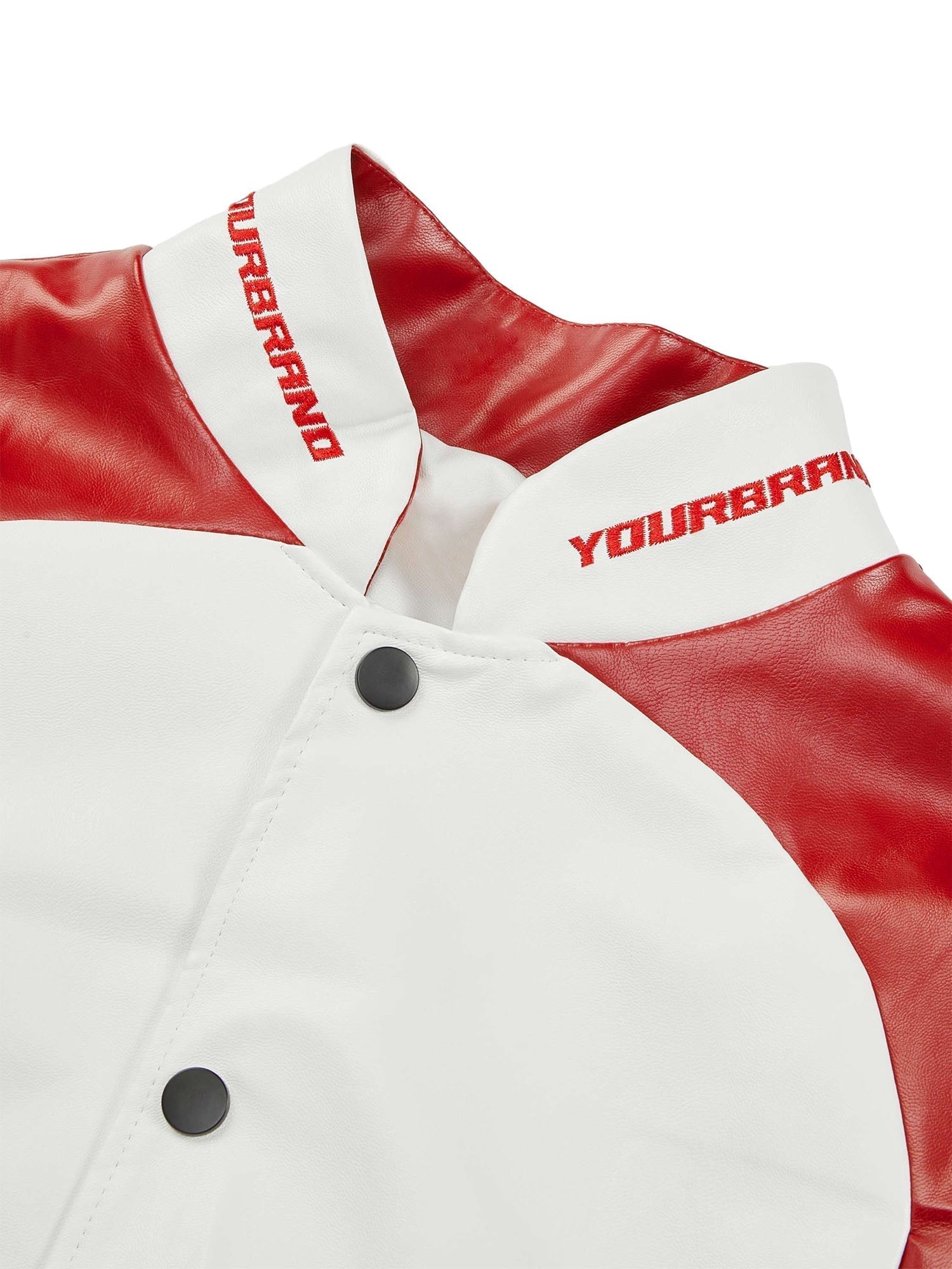 RED AND WHITE VARSITY JACKET WITH STAND COLLAR - TRENDY CASUAL LONG SLEEVE