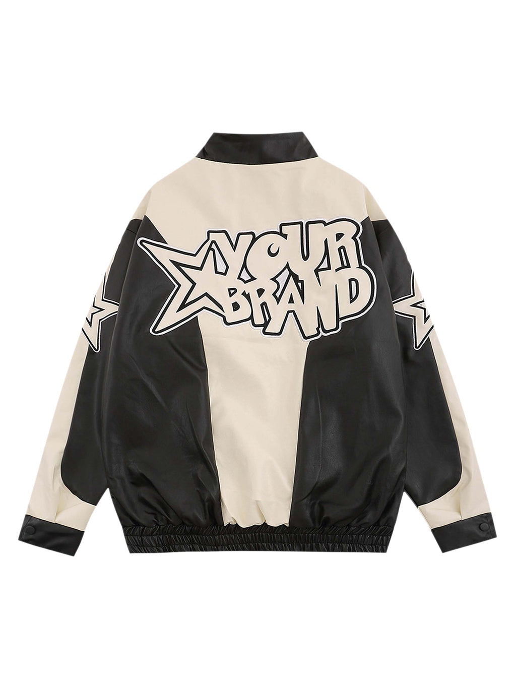 RED AND WHITE VARSITY JACKET WITH STAND COLLAR - TRENDY CASUAL LONG SLEEVE