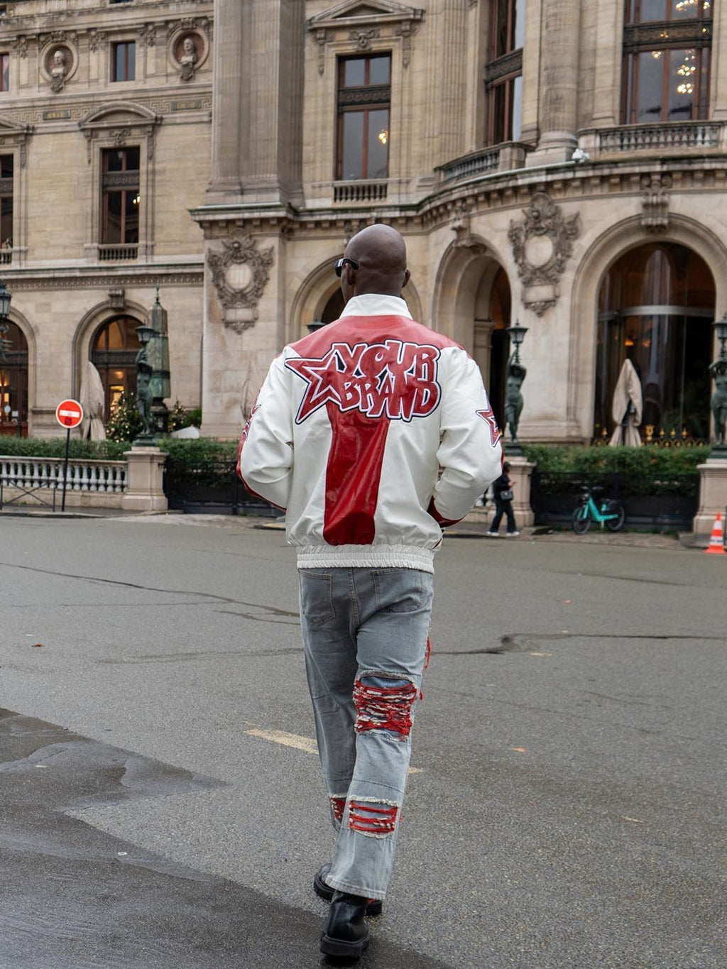 RED AND WHITE VARSITY JACKET WITH STAND COLLAR - TRENDY CASUAL LONG SLEEVE