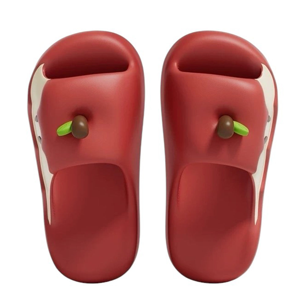 RED APPLE-SHAPED SLIPPERS WITH APPLE CORE DESIGN