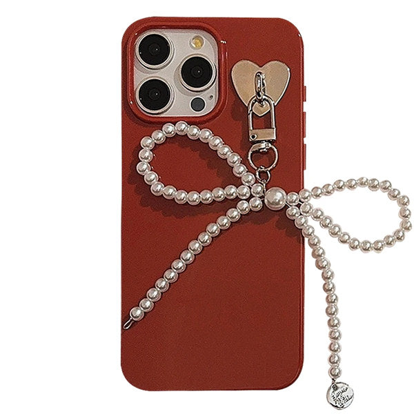RED BOWKNOT IPHONE CASE WITH PEARL BOW AND HEART CHARM