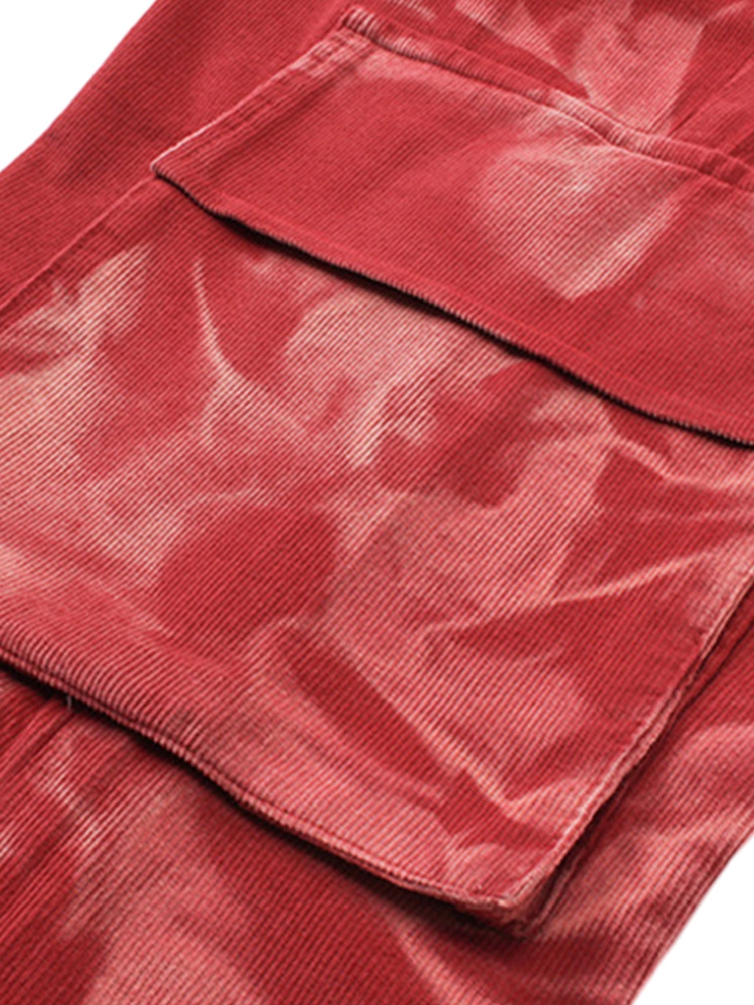 RED CARGO PANTS WITH DRAWSTRING WAIST - MID WAIST WIDE LEG STYLE