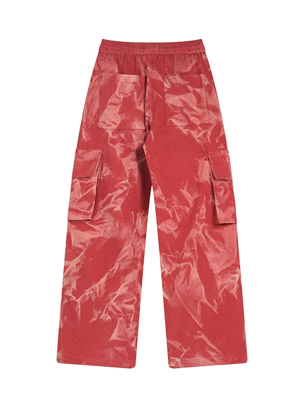 RED CARGO PANTS WITH DRAWSTRING WAIST - MID WAIST WIDE LEG STYLE